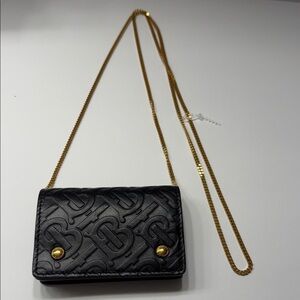 Burberry Black Monogram TB Leather Chain Card Case